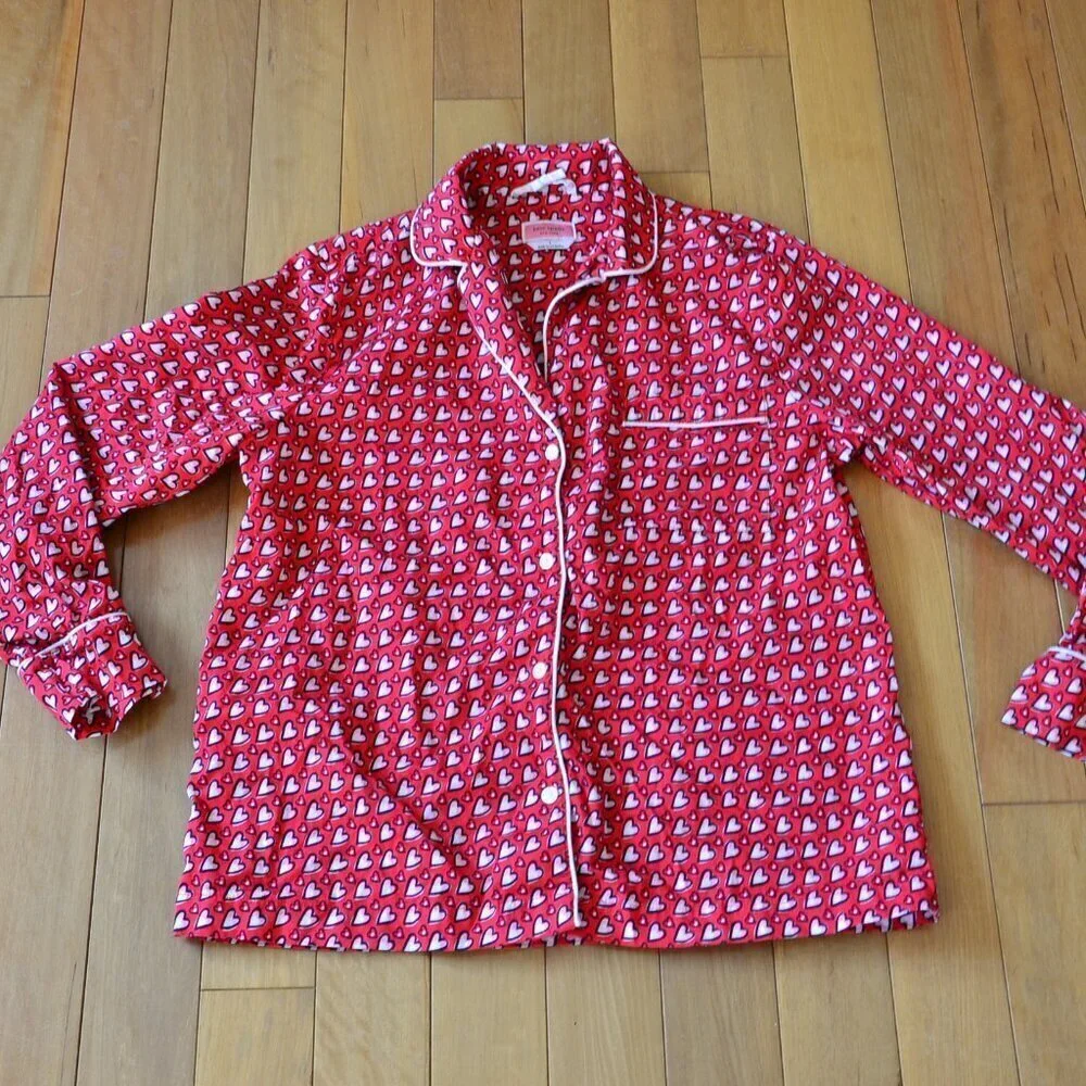 Kate Spade Red Heart PJ Top Size S 100% cotton Valentine's Day